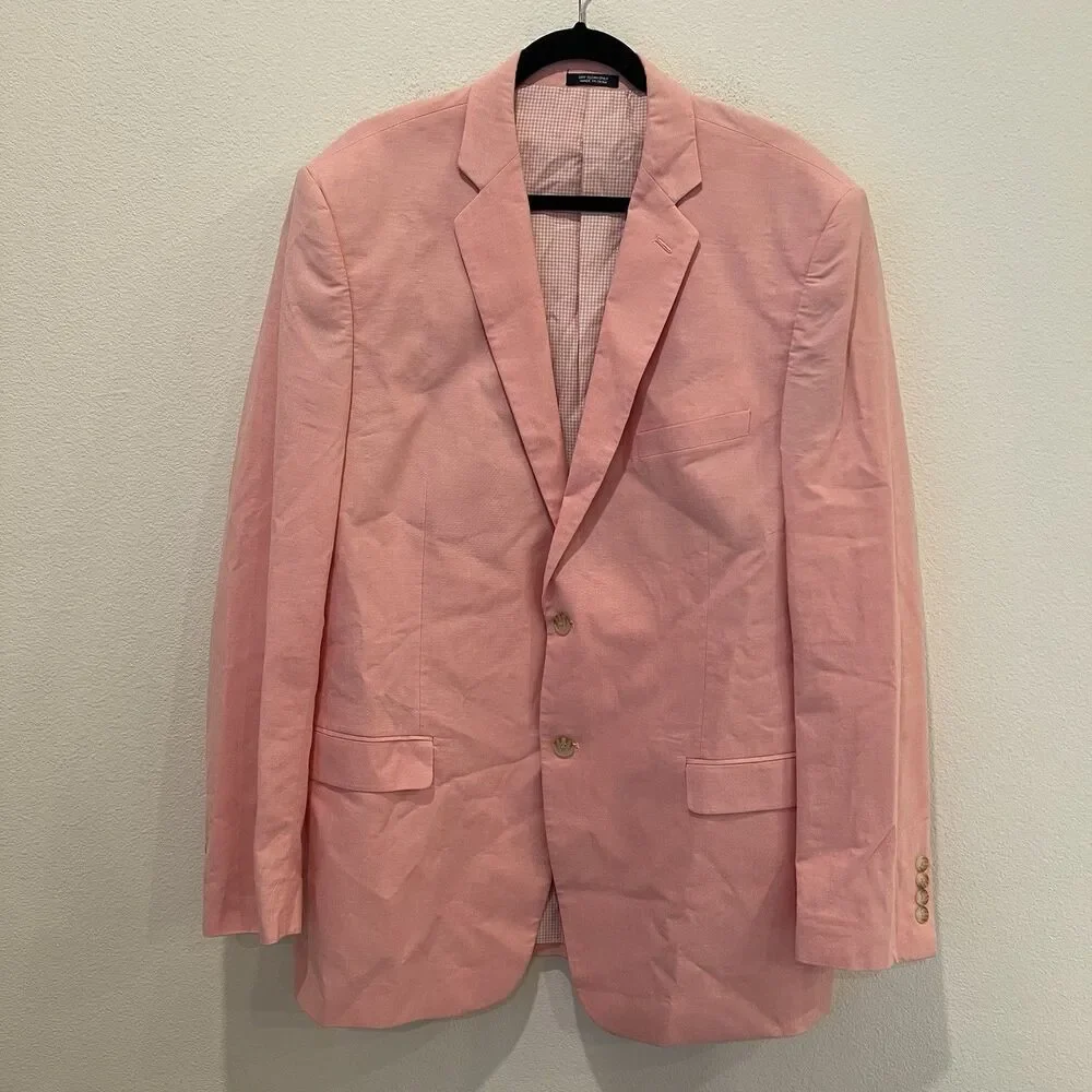 Saddlebred Men's 44L Pink 2 Button 100% Cotton Blazer Sport Coat Jacket